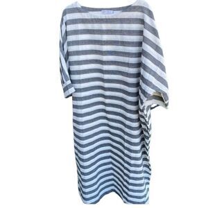 Misslook Wm’s Sz 5XL Gray White Stripe Cotton Lagenlook Minimalist Casual Dress